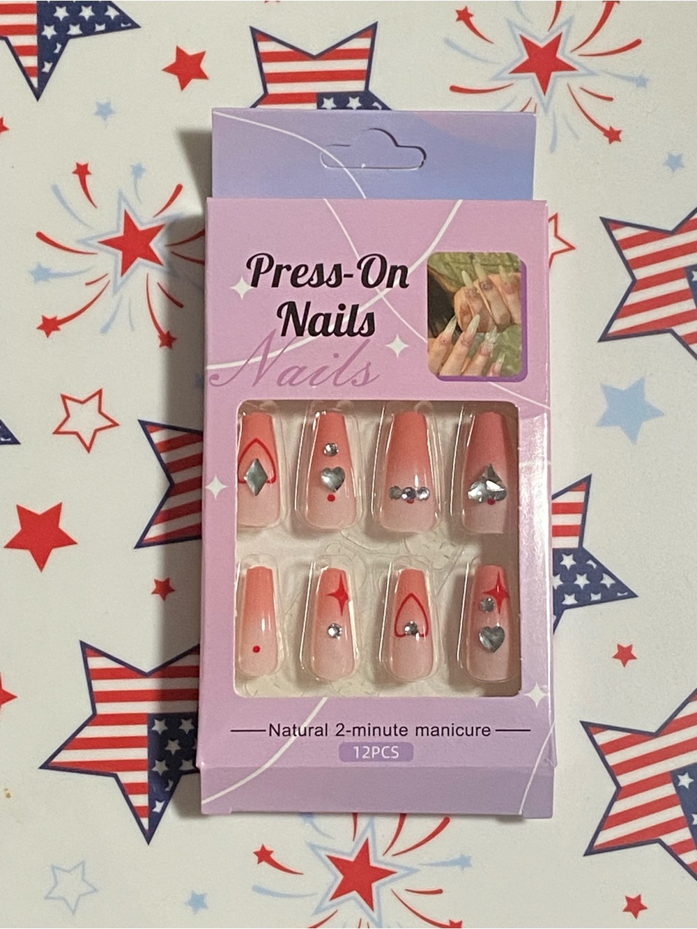 Press-On Nails Pink Gem & Star Accent Set